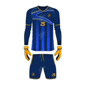 Dontex Deep-Royal & Gold-Swoop Kinetic Custom Printed Soccer Goalie Uniform Jersey & Shorts